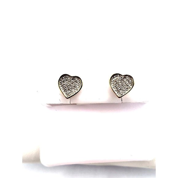 .10ct G SI 10K Yellow Gold Diamond Heart Shaped Fashion Earrings - Picture 7 of 7